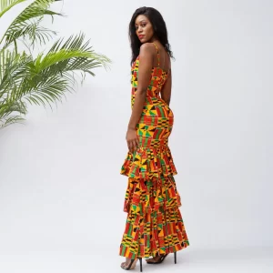 Hot Sell Sleeveless Sexy Kente Design Ladies Party Evening Dress Africa Wax Print Casual African Dress For Women Clothing