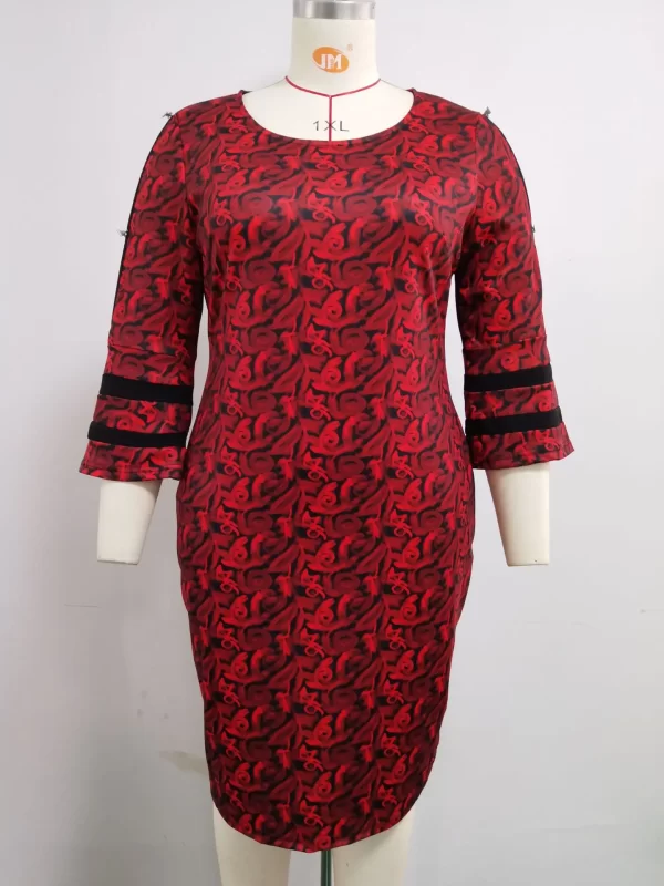 Plus size dress skirts New round neck trumpet sleeve bow print Africa clothing casual dresses - Image 2